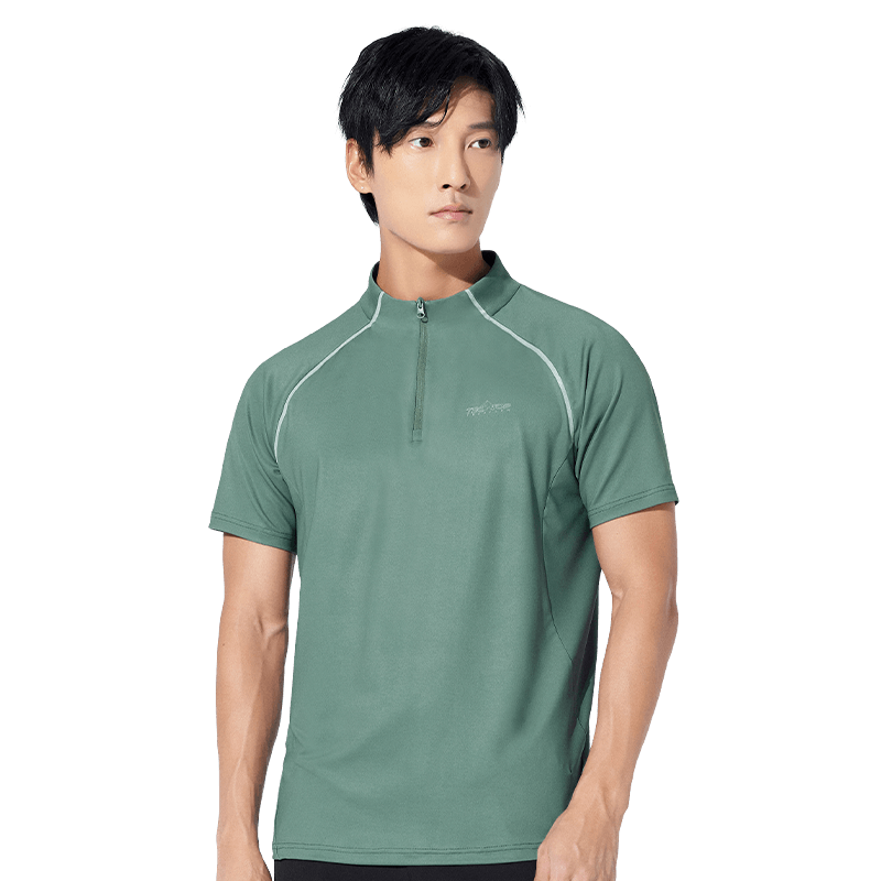 TECTOP Quick-Dry Shirt, Men's Outdoor Half-Zip Collar Reflective Ice-Cool Running Cycling Short-Sleeve T-Shirt 019, Men's Rock Green M