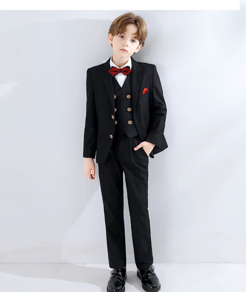 Yinuofang Boys' Suit Set for Performances And Hosts, Black Outfit, Size 170 7