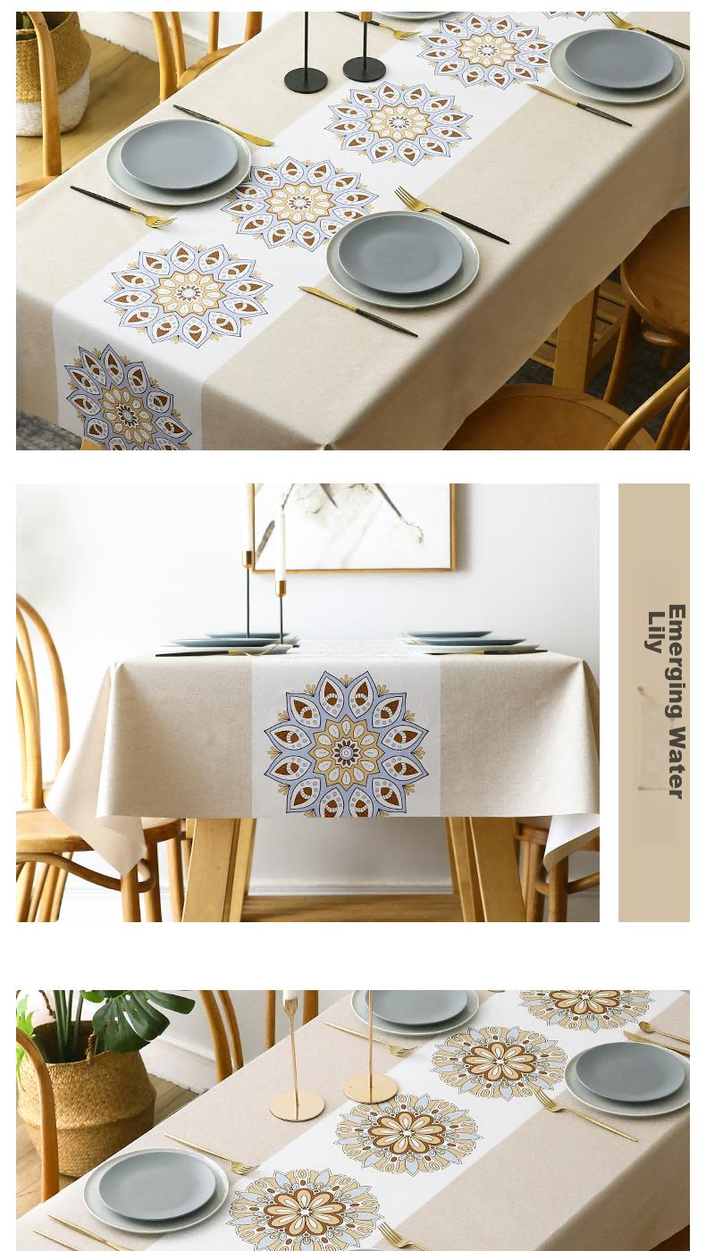 MOON TIME Round Tablecloth, European Style Waterproof Oil-Proof Scald-Resistant Washable Round Dining Table Cover Table Mat Champagne Color 6