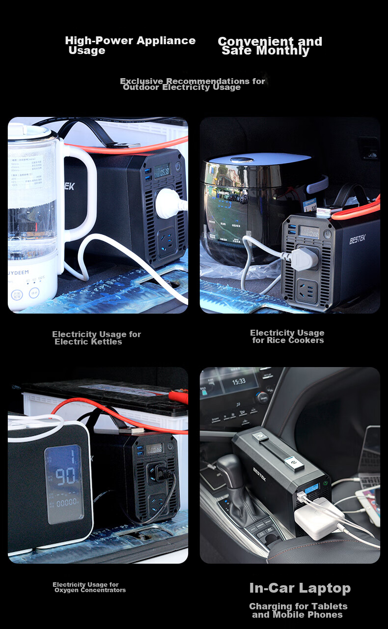 BESTEK Inverter High-Power Car Power Converter 12V to 220V True Rating 1000W Outdoor Power Equipment 11