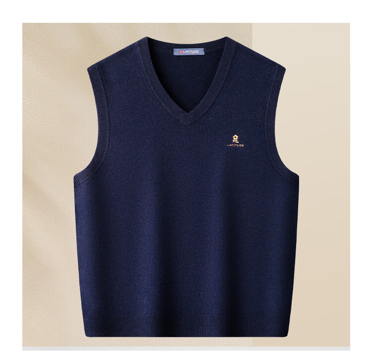 MONTAGUT New Year Spring Festival Men's Wool Vest Pure Wool V-Neck Thick Warm Sweater Sleeveless Jacket Navy XL 15