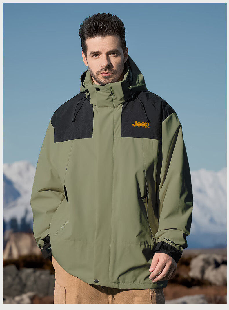 JEEP Men's 3-in-1 Windproof and Wear-Resistant Spring Outdoor Hiking and Mountaineering Jacket 17