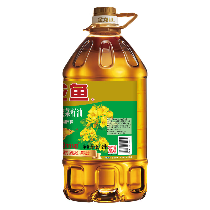 金龙鱼 食用油【保真菜籽油】非转基因压榨 纯香低芥酸菜籽油6.18L 