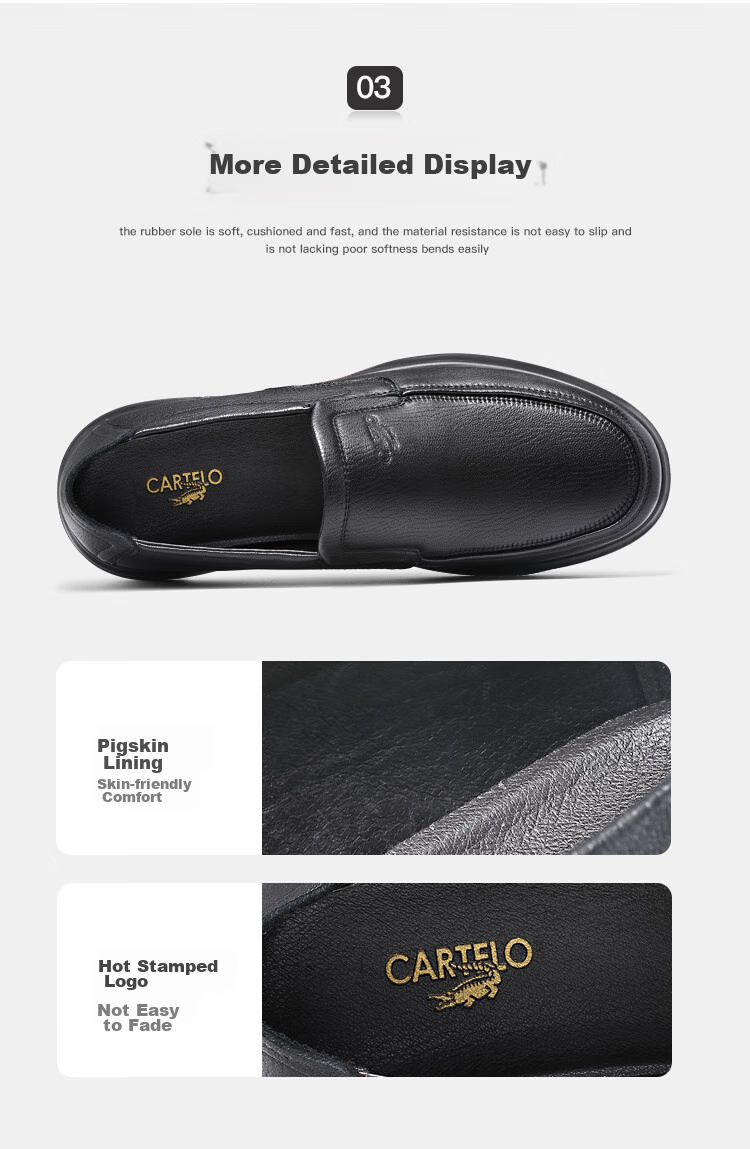 CARTELO Genuine Leather Men's Shoes, Business Casual Sports New Style, Autumn And Winter Soft Thick Sole Versatile Commuter Dad Shoes, Black Slip-O 44