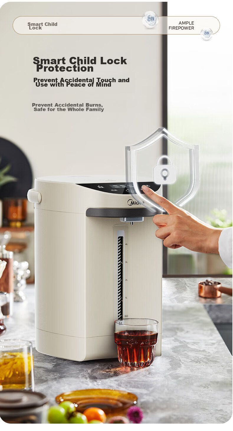 Midea Electric Kettle, Stainless Steel Hot Water Pot, 5L Large Capacity, 6 Temperature Settings, Keeps Warm, Constant Temperature, Removes Chlorine, EB50C2 15