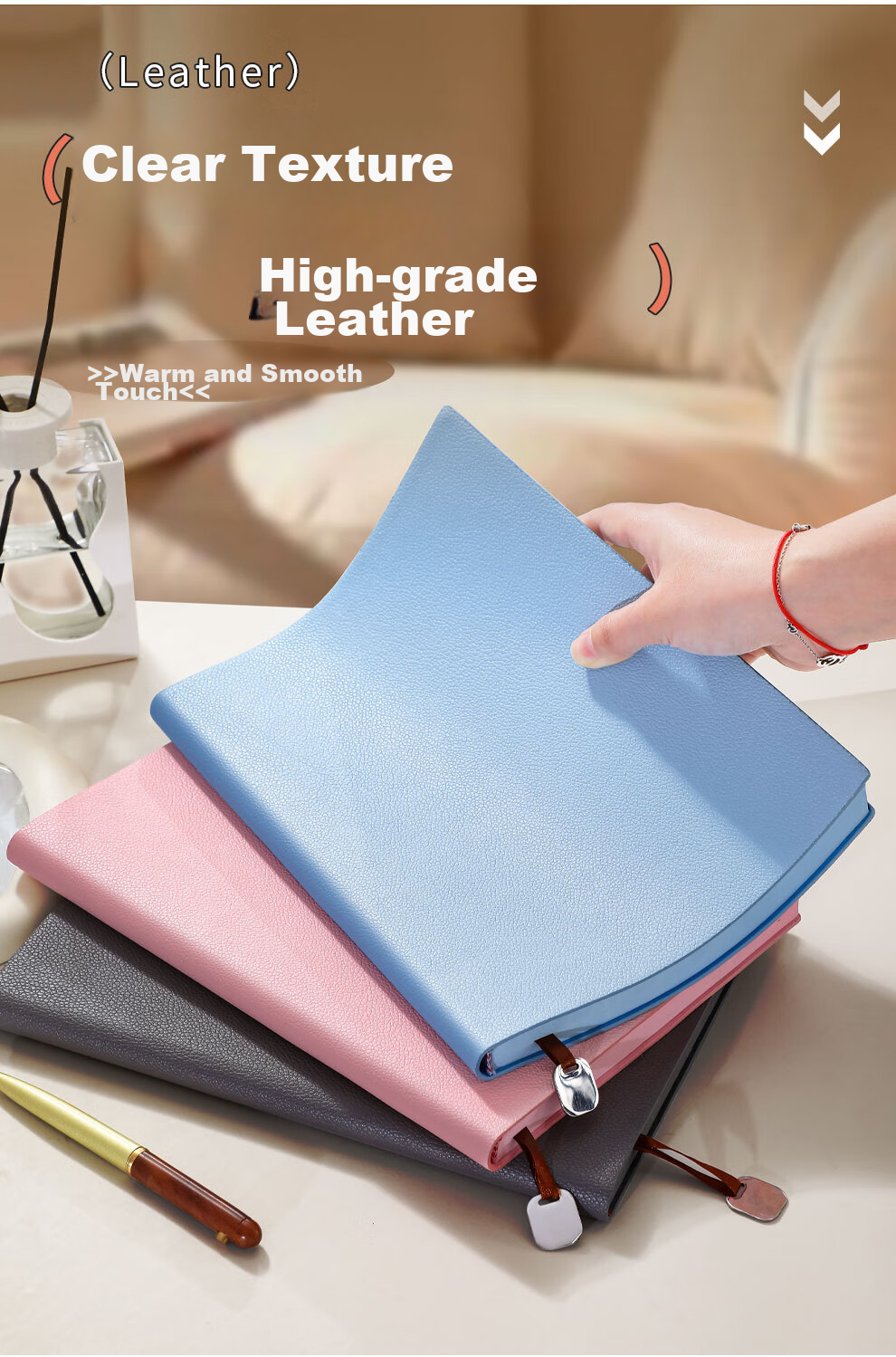 Faramon Thick B5 Large Notebook, Skin-Like Litchi Pattern Soft Leather Cover, Business Simple Office Meeting Journal, College Student Research Study Horizontal Line Recording Diary, Customizable, Brow 6