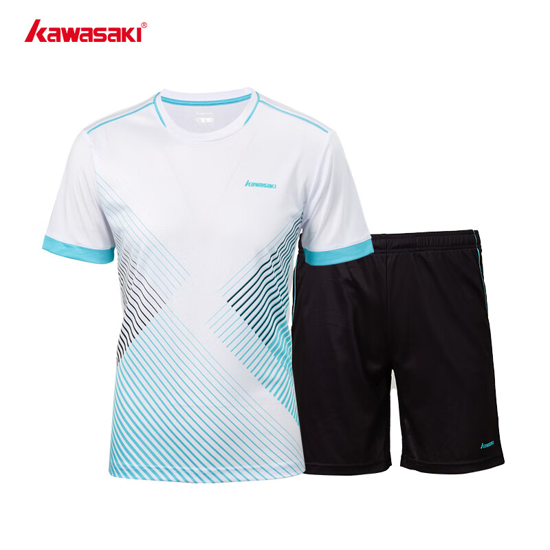 KAWASAKI Badminton Outfit Set for Children And Teenagers, Sports Quick-Dry Short-Sleeve T-Shirt Training Wear A4806 White And Black 160 16