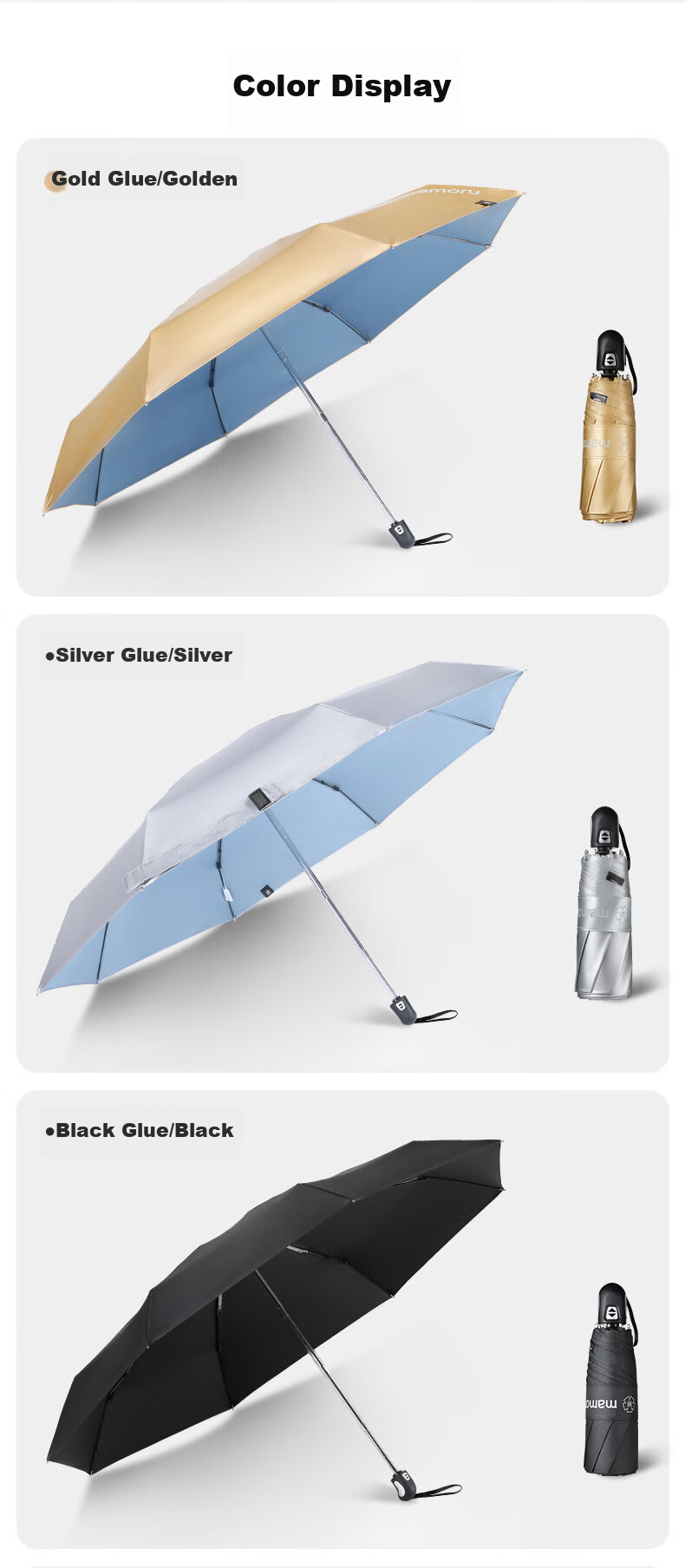 MAMORU Fully Automatic Four-Fold Umbrella, Water-Resistant And Windproof, Essential for Two-Person Travel, Lightweight Folding Umbrella, Men's Business Umbrella, Black 9