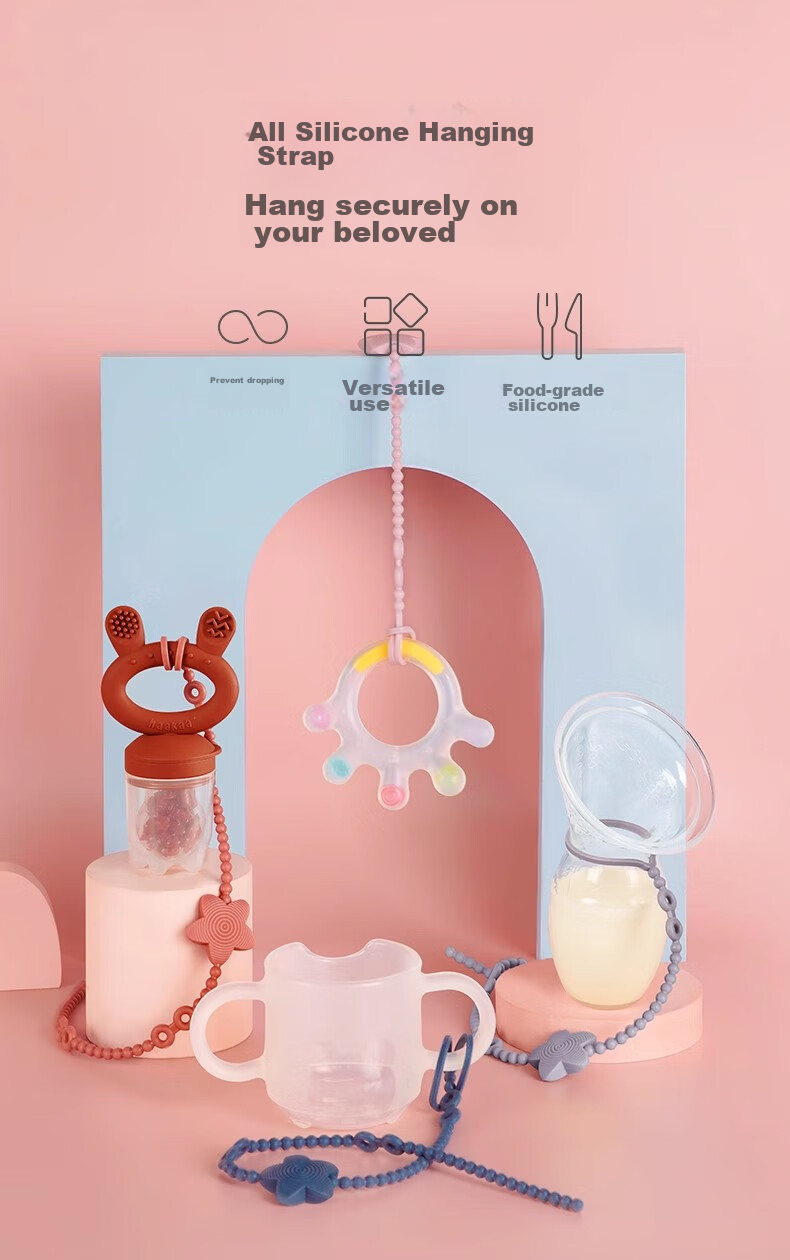 Haakaa Silicone Teether Chain, Baby Bottle Teether Toy Strap, Anti-Lost Cord, Small Star Short Style (Pink) 1