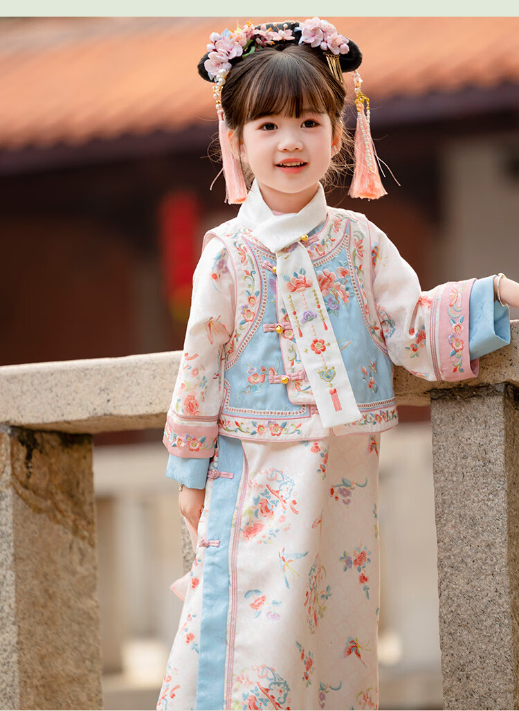 Menghu Zhienyi Hanfu Girls' Dress, Spring And Autumn 2026 Qipao, Two-Piece Set for Girls' Outfit, Ancient Costume Performance Wear, Pink, Size 100 18