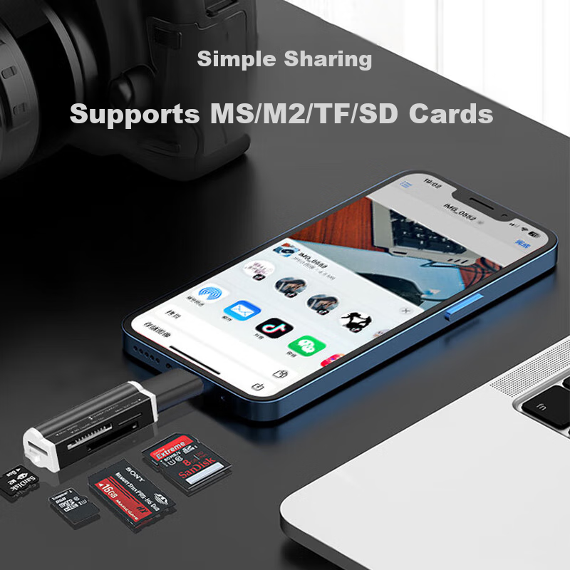 LinkStone USB 2.0 картридер SD/TF/CF/XD/MS, алюминиевый корпус, черный