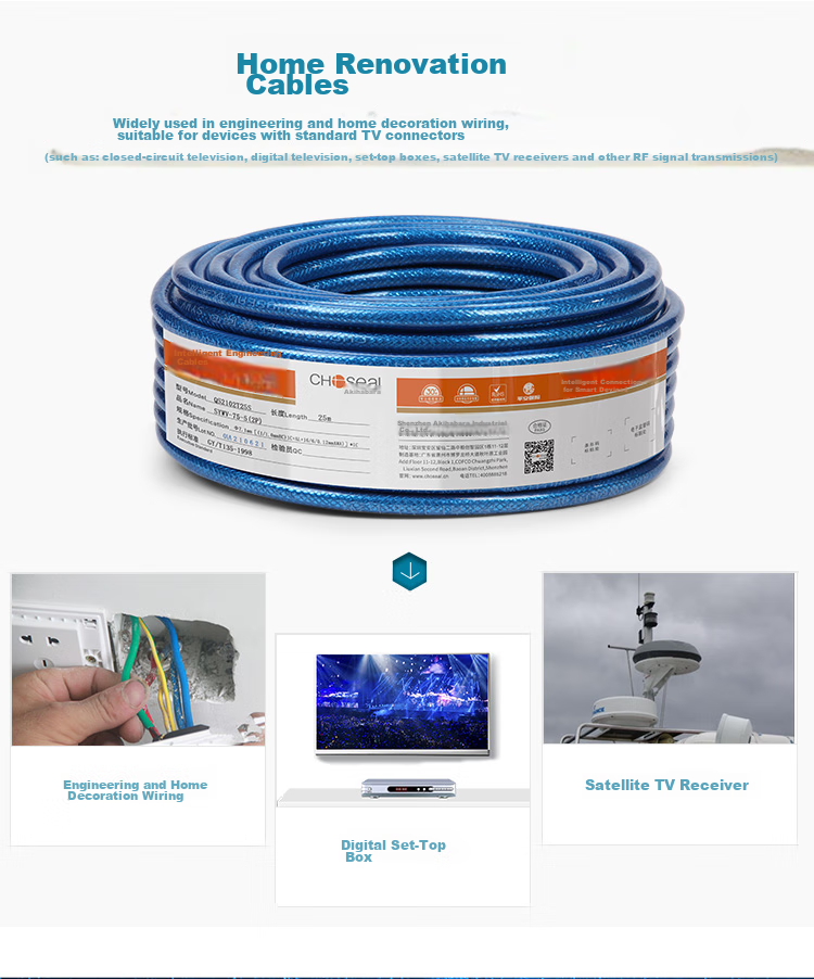 CHOOSEAL (CHOSEAL) Gemstone Blue Series TV Cable, Digital HD Coaxial Cable with Shielding, Engineering And Home TV Cable, 25 Meters/roll, QS2102T25S 4