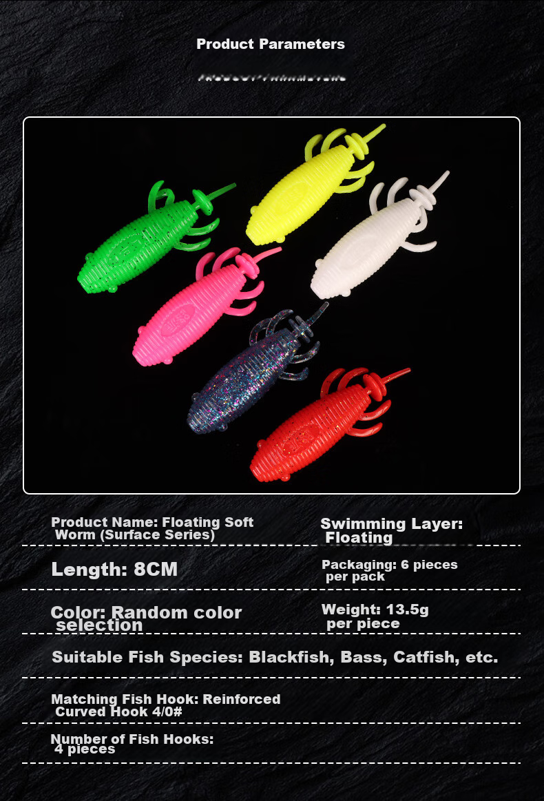 Xionghuo Lure Fishing Bait Soft Worm Artificial Bait Hook for Black Fish, Strong Bait Worm Bait Set, 6 Pieces Mixed Pack 2