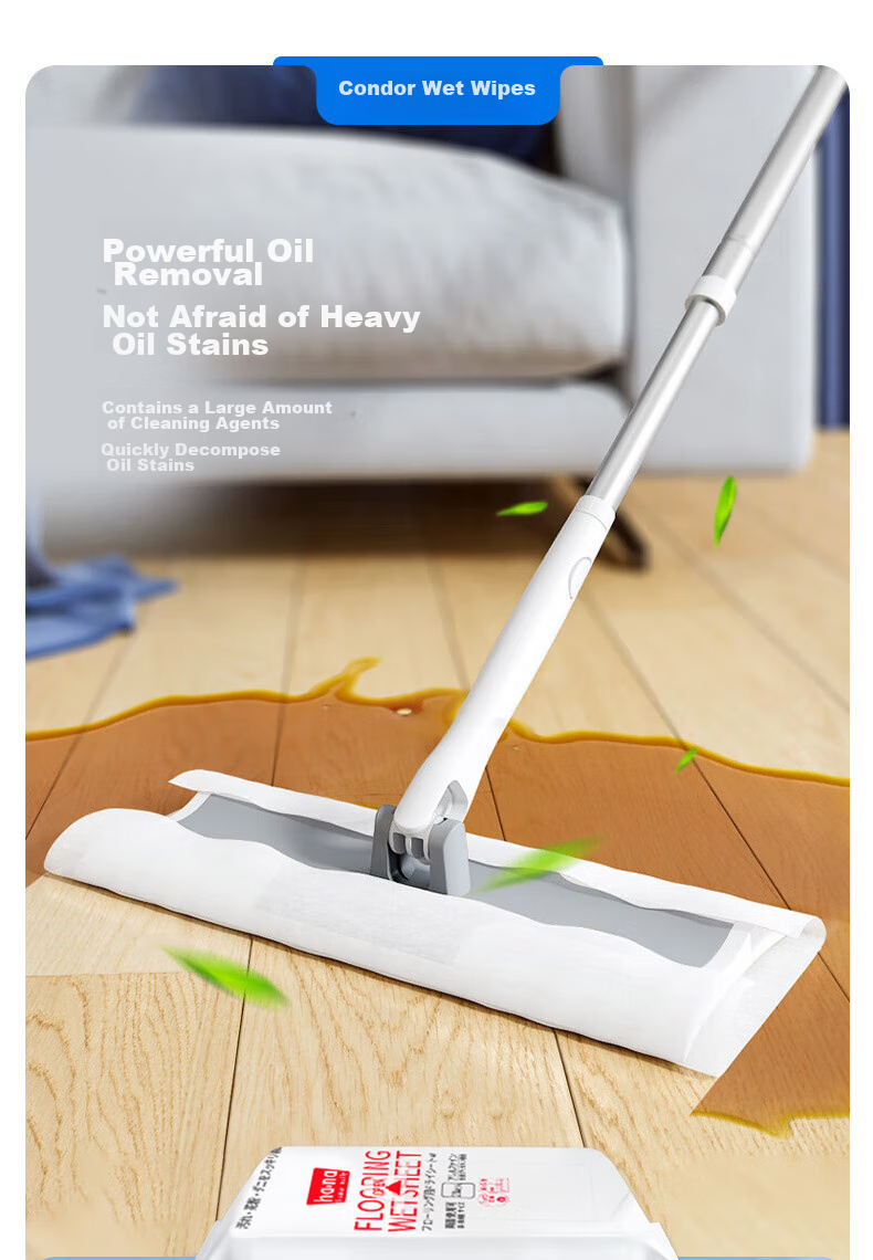 CONDOR Japanese Electrostatic Dust Mop with Handle Length 127cm, 20 Dust Sheets Included, No Hand Washing Required, Household Lazy Person's All-In Mop 6