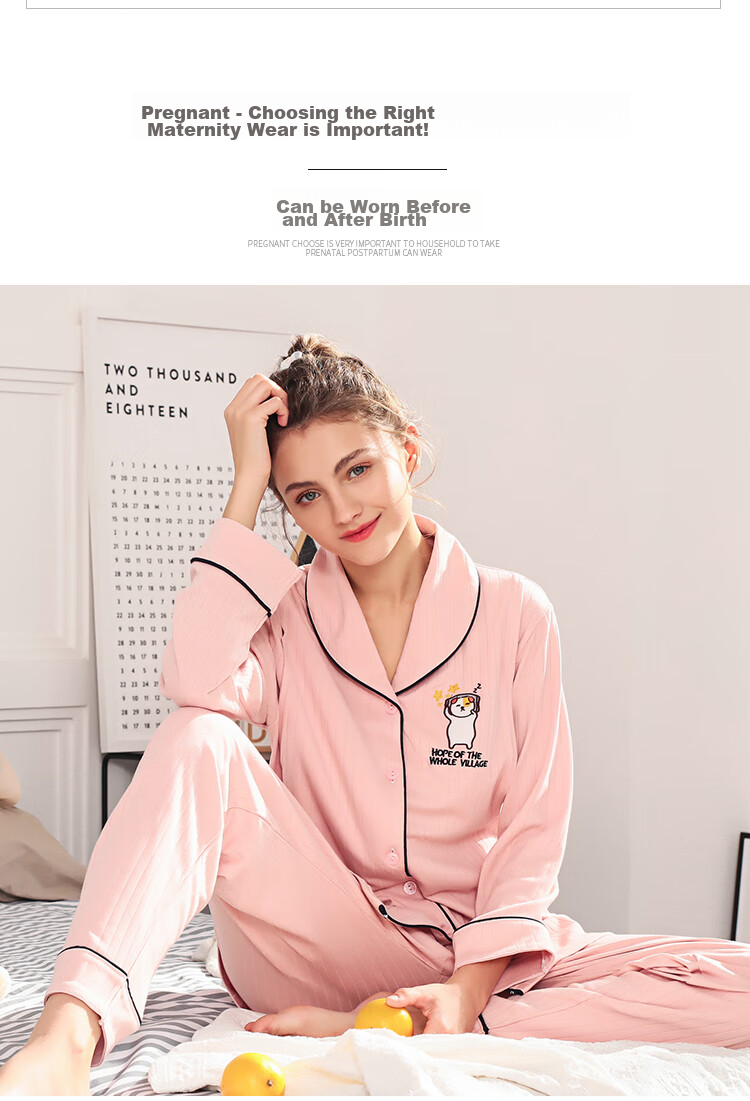 NuoYI Maternity Wear, Pure Cotton Nursing Clothes, Postpartum Loungewear, Pajamas J38158, Striped Pink, Size L 4