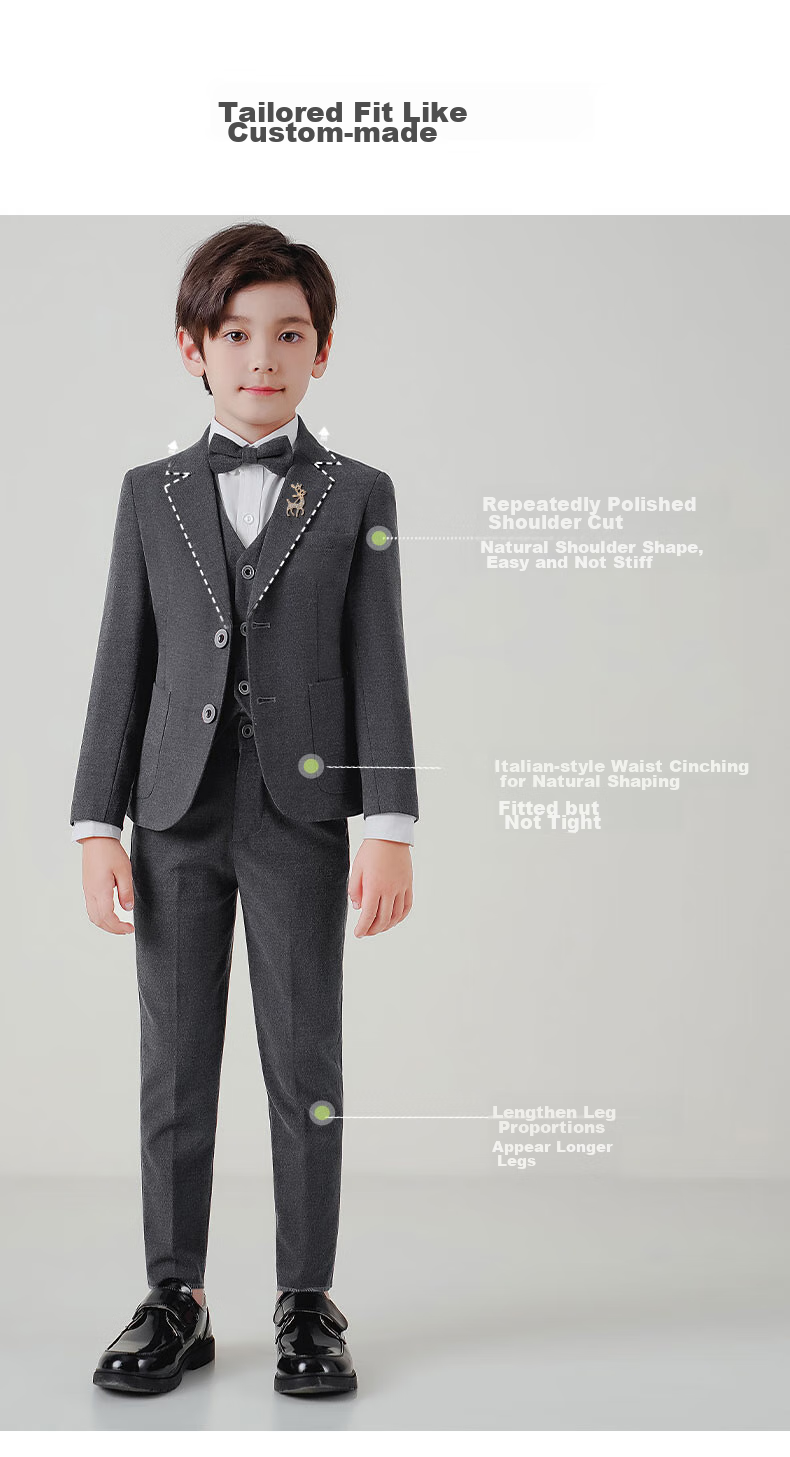 Luomeng Children's Suit Set for Boys, Spring And Autumn Formal Wear for Flower Boys And Hosts, Boy's Suit, Gray, Size 160 9