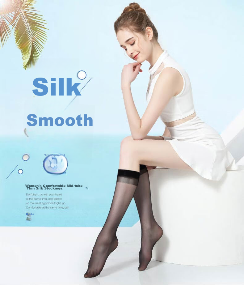 LangSha Mid-Calf Stockings for Women, Short Ultra-Thin Flesh-Colored Semi-Transparent Invisible Thigh-High Socks, Black Skin Color, 5 Pairs Each, One Size Fits All 1