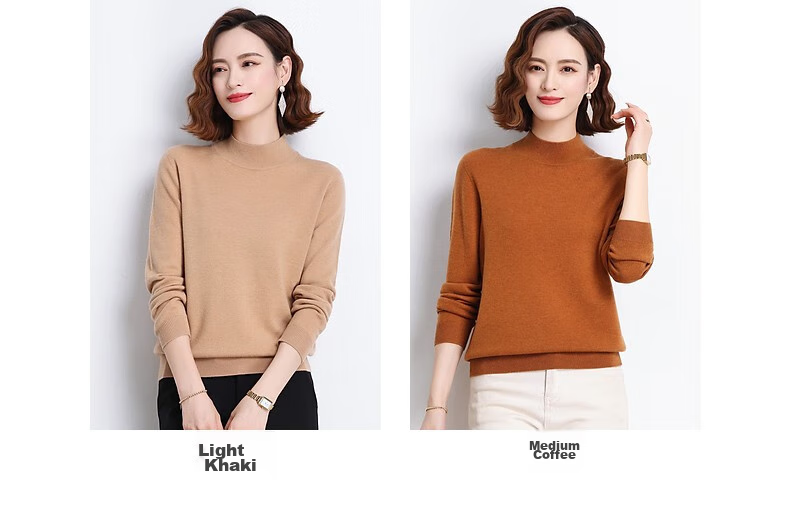 Hengyuanxiang 100% Pure Wool Sweater for Women, Semi-Turtleneck, Loose-Fitting Base Layer, Autumn And Winter Fashion Women's Knit Top 5