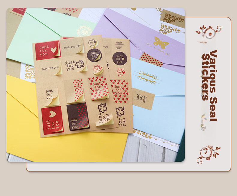 Befon Colorful Envelope And Letter Set, Teacher's Day European Vintage Gold-Stamped Love Letter Exquisite Birthday Card Thickened Postcard Gift for Teachers, 33-Piece Set 0709 10