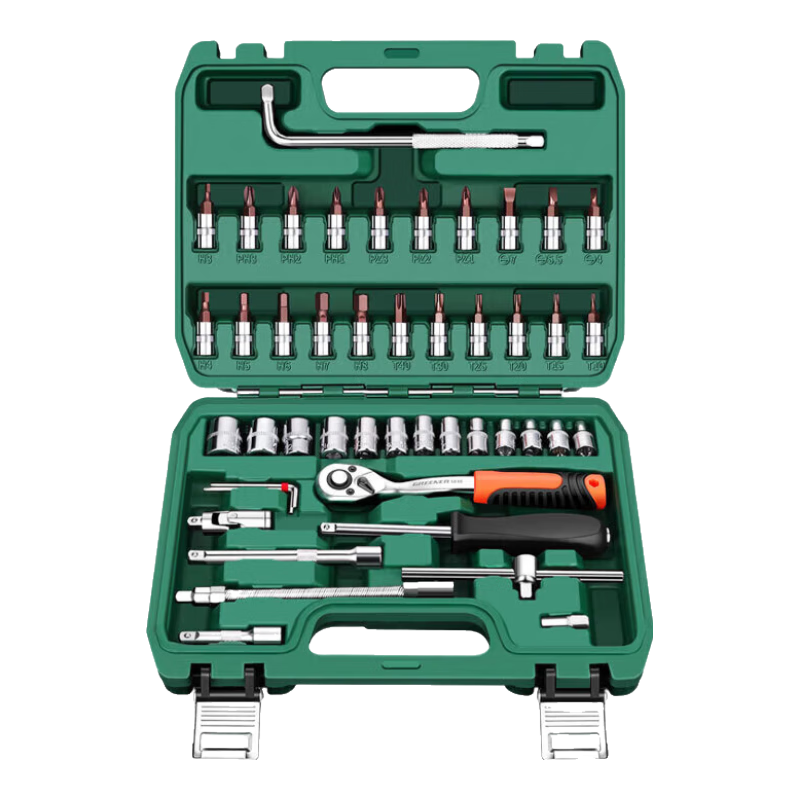 GREENER Auto Repair Tool Set, Socket Wrench, Household Motorcycle Disassembly And Repair Ratchet Wrench, Toolbox Upgrade to 48 Pieces
