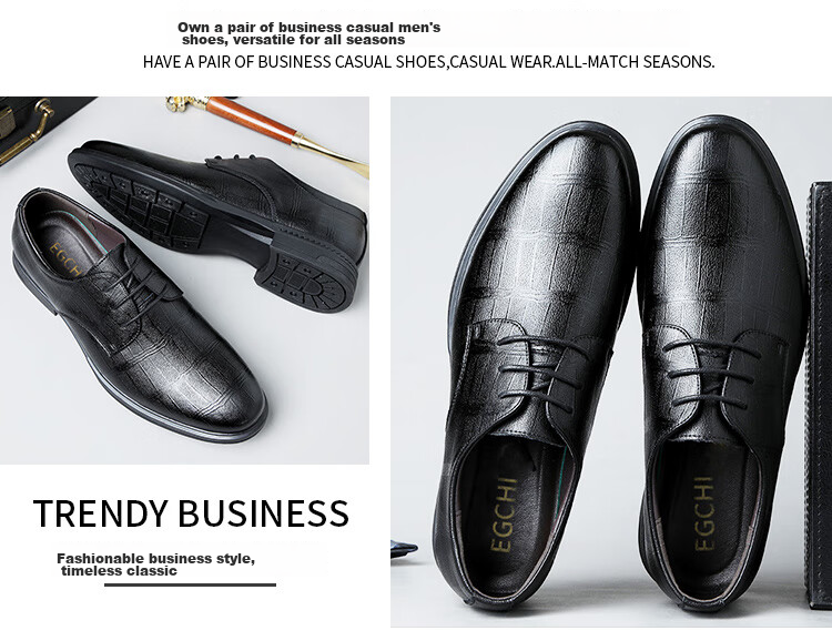 EGCHI Men's Leather Shoes, Business Formal Shoes, British Fashion Lace-Up Soft Leather Breathable Round Toe Shoes J3669 Black Size 38 13