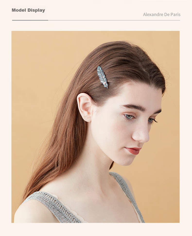 ALEXANDRE DE PARIS Fashion Bangs Clip, Casual Side Clip, Luxury Hairpin, Mid-Autumn Festival Gift for Women, Z Feather Gift Box 6