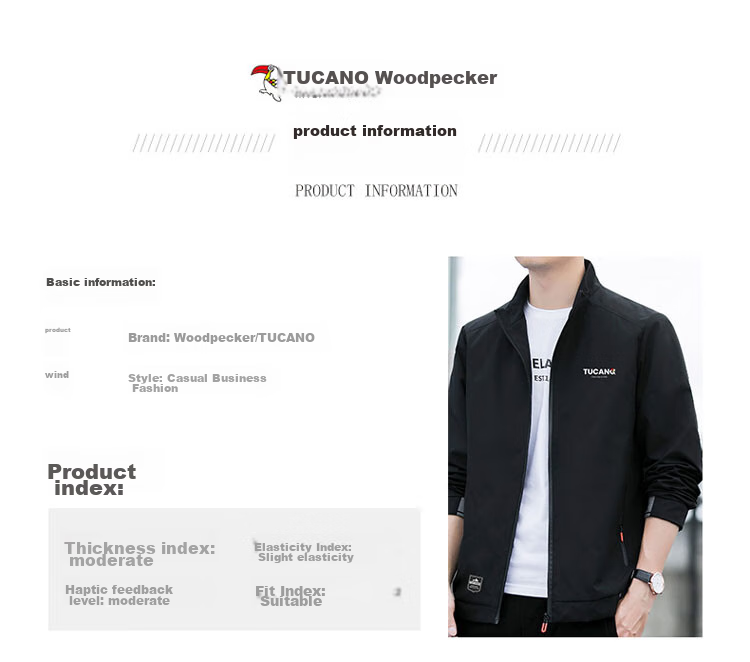 TUCANO Jacket Men's Coat Autumn Winter Men's Clothing Men's Wear Business Casual Stand-Up Collar Top Clothing Black XL 13