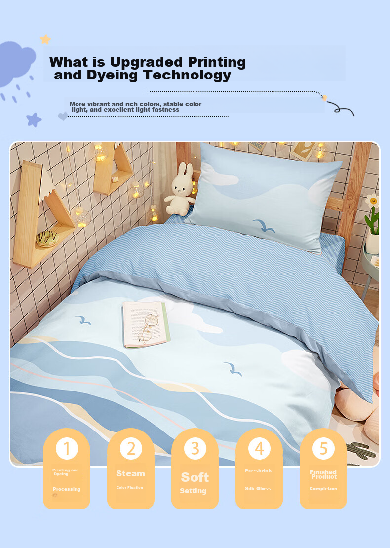 BEYOND Home Textiles Back-To Season Pure Cotton Student Dormitory Bedding Three-Piece Set Single Full Cotton Duvet Cover Bed Sheet Set 90cm 9
