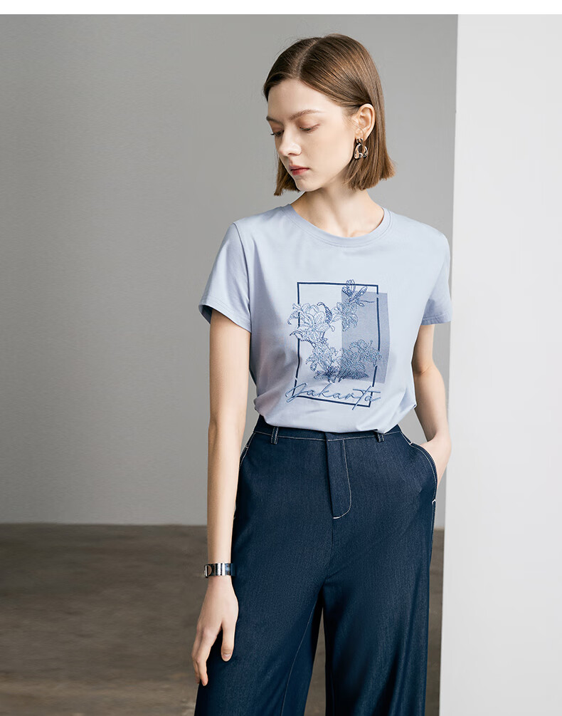 Yanyu Embroidered Short Sleeve T-Shirt Women 2026 Summer Fashion Simple Round Neck Loose Fit Top White L 2