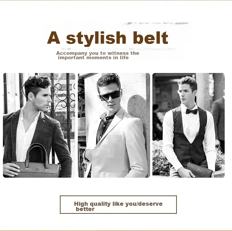LAORENTOU Men's Belt without Buckle, Leather Automatic Buckle Waistband, Men's Trouser Belt without Buckle, Size 115-125 11