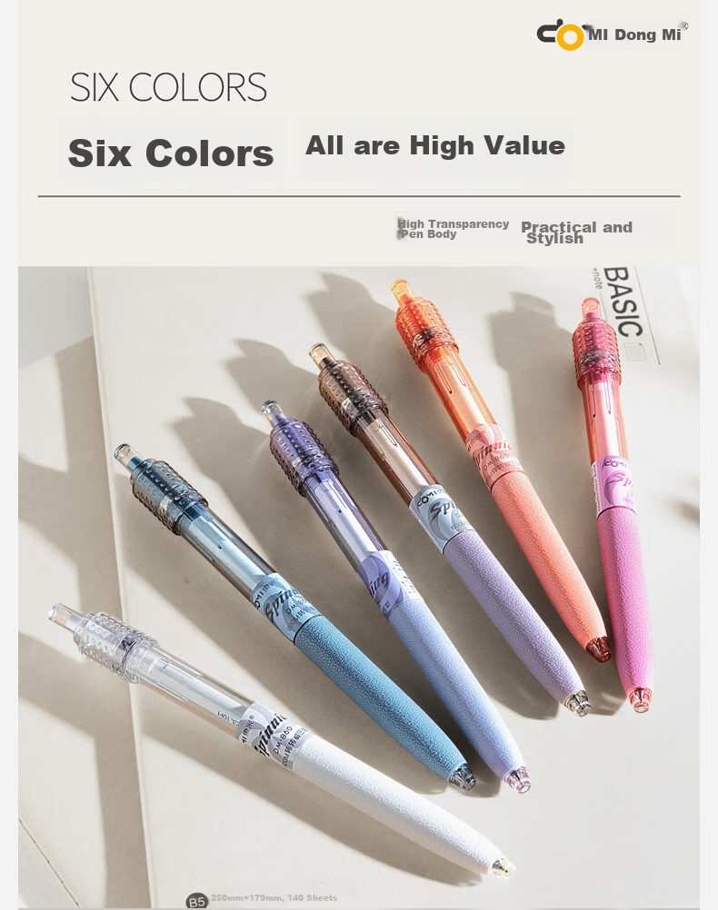 Dongmi Gel Pen, Rotating Pen with Reduced Pressure, 0.5mm CS Tip, Stylish Black, for Students' Exams And Research, "Good Luck" Dongmi 860, 2-Pack, Smog Blue 6