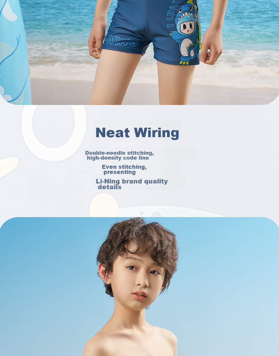 Li-Ning Children's Swim Trunks, Boys' Professional Quick-Dry Breathable Swim Shorts, Sports Training Swimming Trunks, 798 Blue, Size 140 6