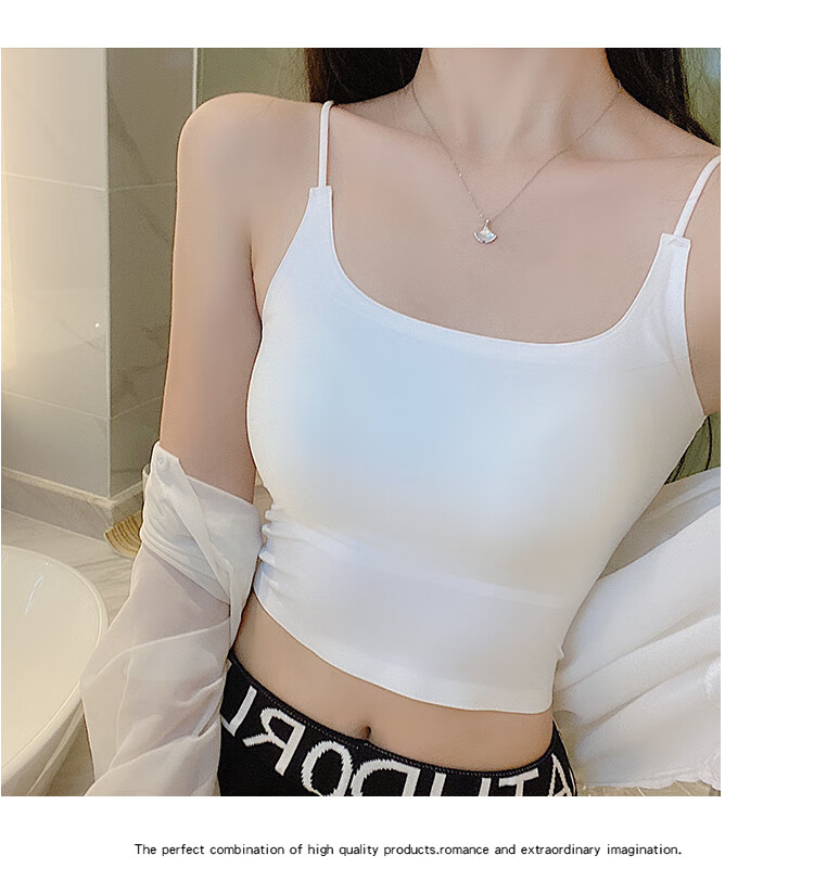 LangSha Camisole Tank Top for Women with Built-In Bra Pads, Inner Or Outer Wear, Ice Silk Summer Undershirt, Bandeau Style, White + Black, 2 Pieces 17