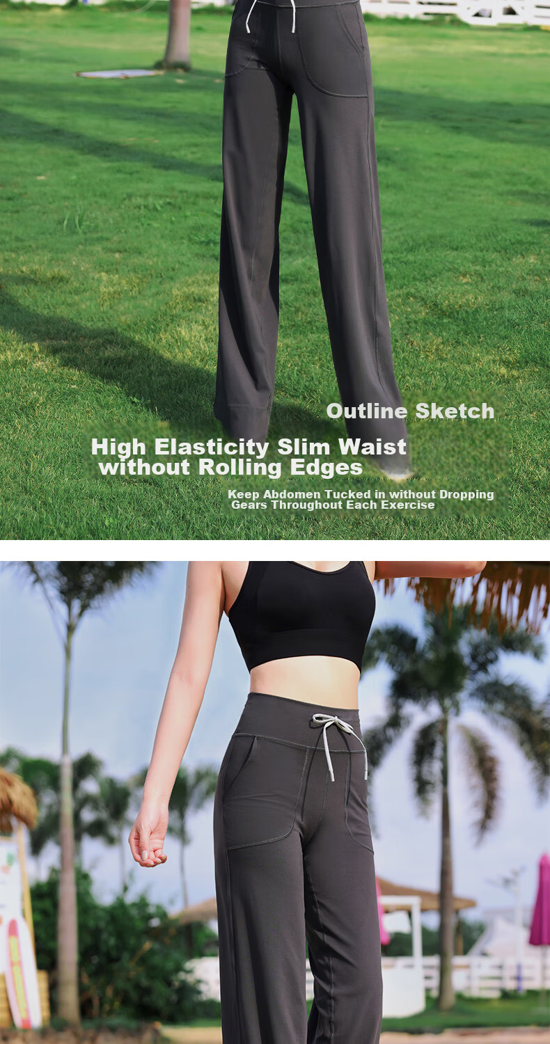 LangSha Yoga Pants for Women, High-Waisted Loose Wide-Leg Pants with Drawstring, Straight-Leg Trousers, Slimming for Running And Casual Wear, Black - Regular Style, XL 5