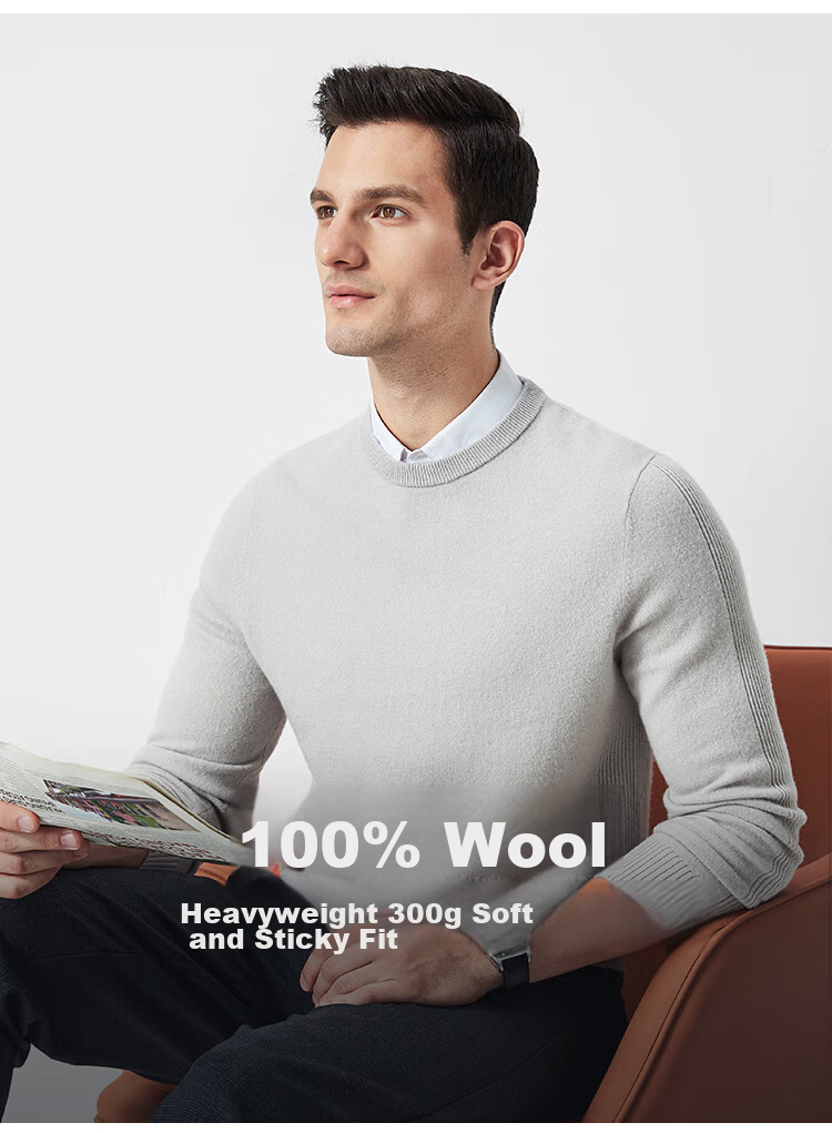 FIRS [100% Wool] Men's Sweater, Long Sleeve, Autumn Business Casual, Soft And Skin-Friendly Pullover Base Layer 4