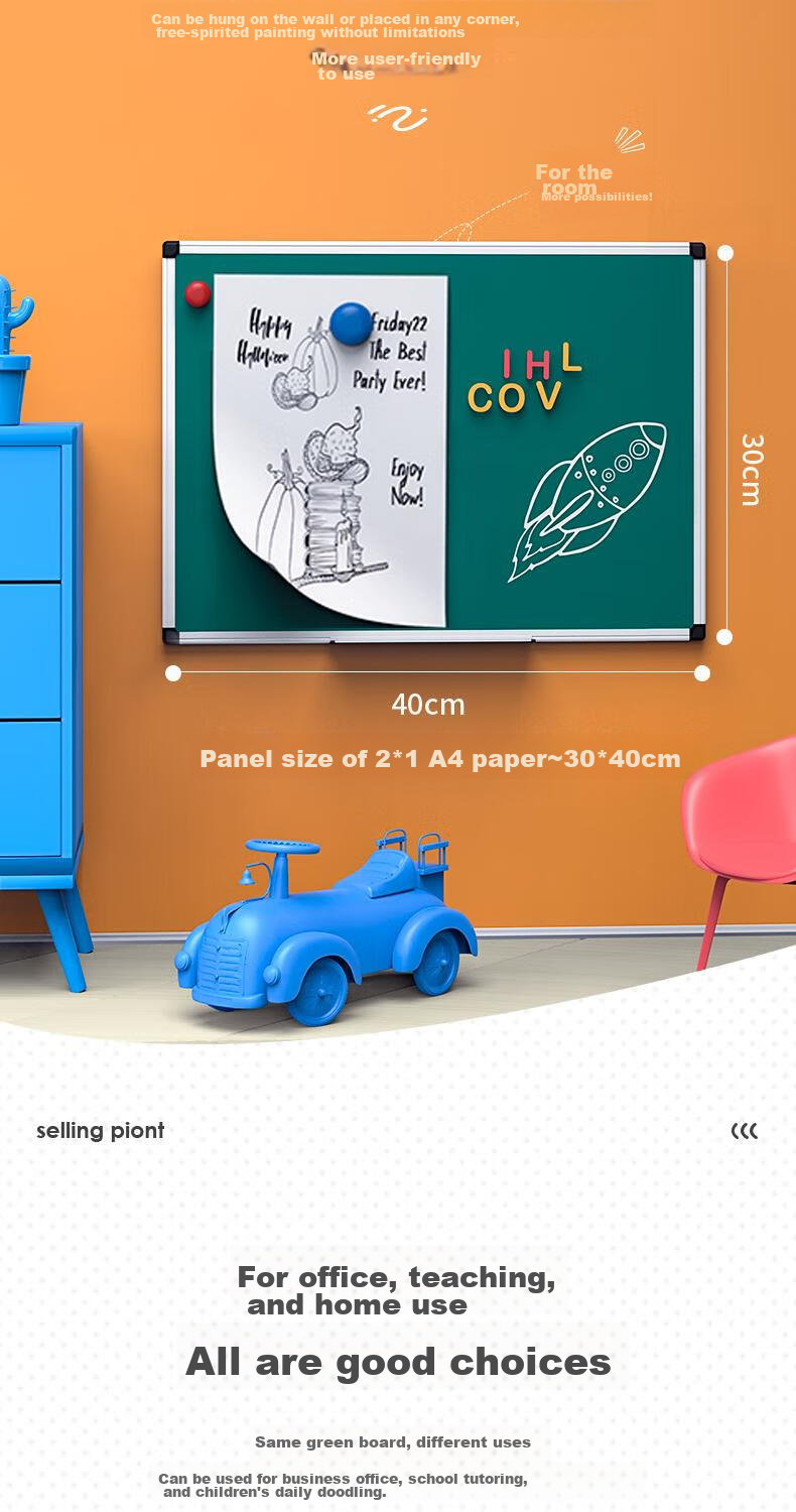 Deli 40*30cm Blackboard Chalk Writing Board, Galvanized Green Board with Magnetic Backing, Office Teaching Student Meeting Small Green Board Hanging Writing Board Wall-Mounted 5