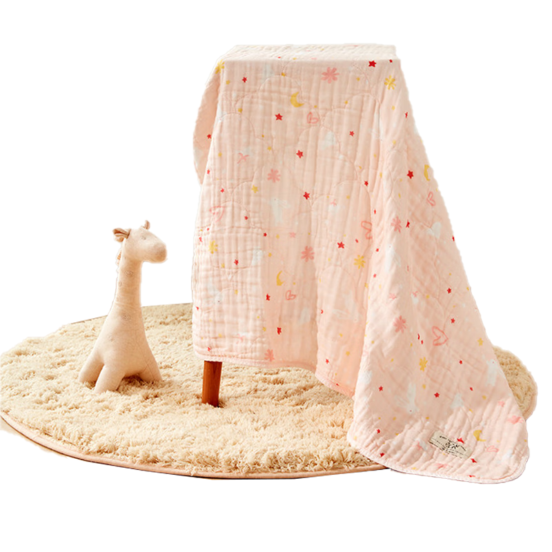 PurCotton Baby Bath Towel, Newborn 6-Layer Washable Gauze Bath Towel, Pure Cotton Little Rabbit Star Pattern for Boys And Girls, 115*115cm