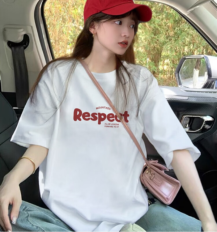 TonLion 2025 Women's Round Neck Short Sleeve T-Shirt with Front Chest Letter Print WP, Bleached, L 1
