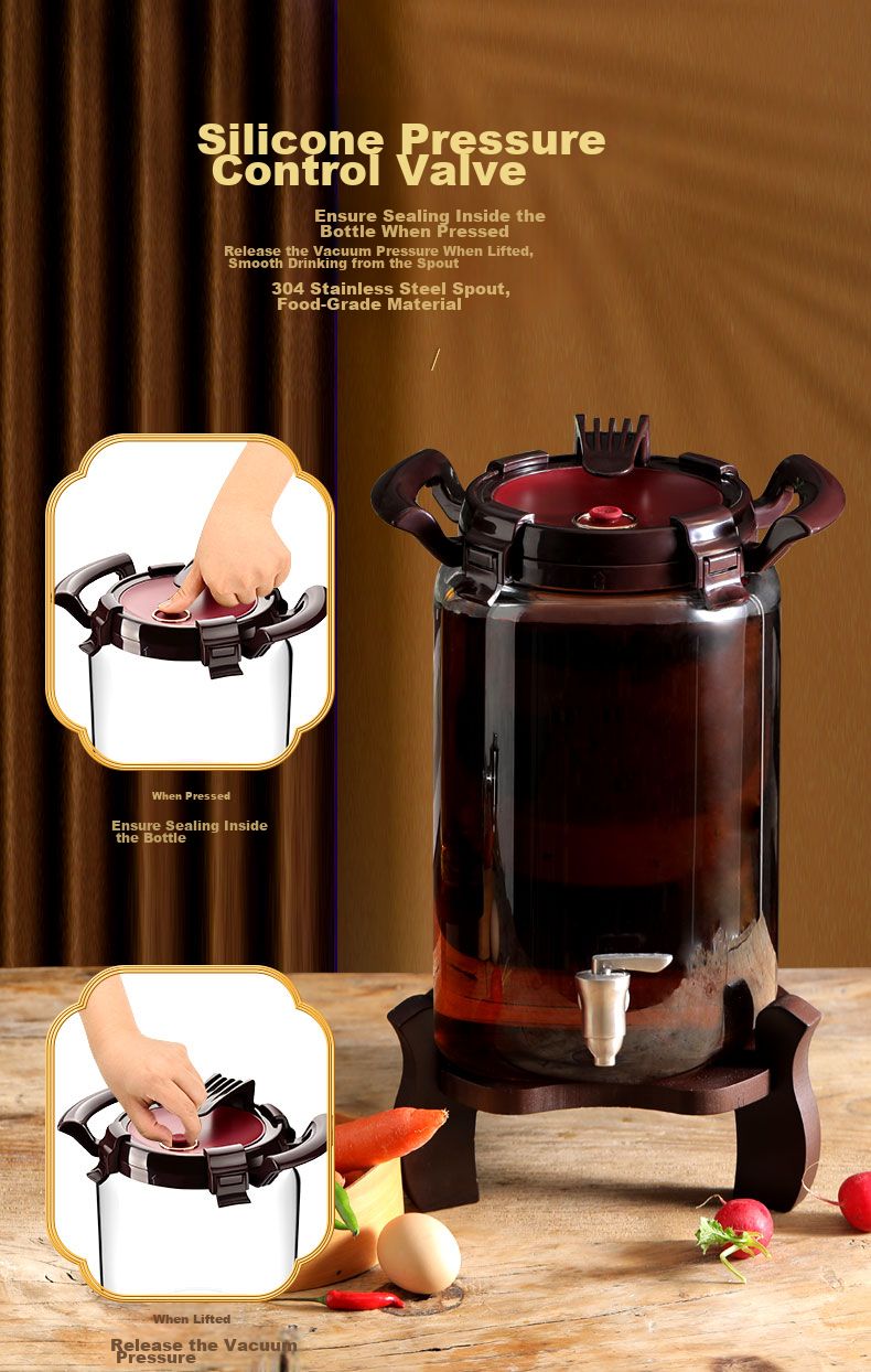 Juyuansu High-Quality Thick Heat-Resistant Glass Infusion Jar with Lid And Base, 10L Capacity 6