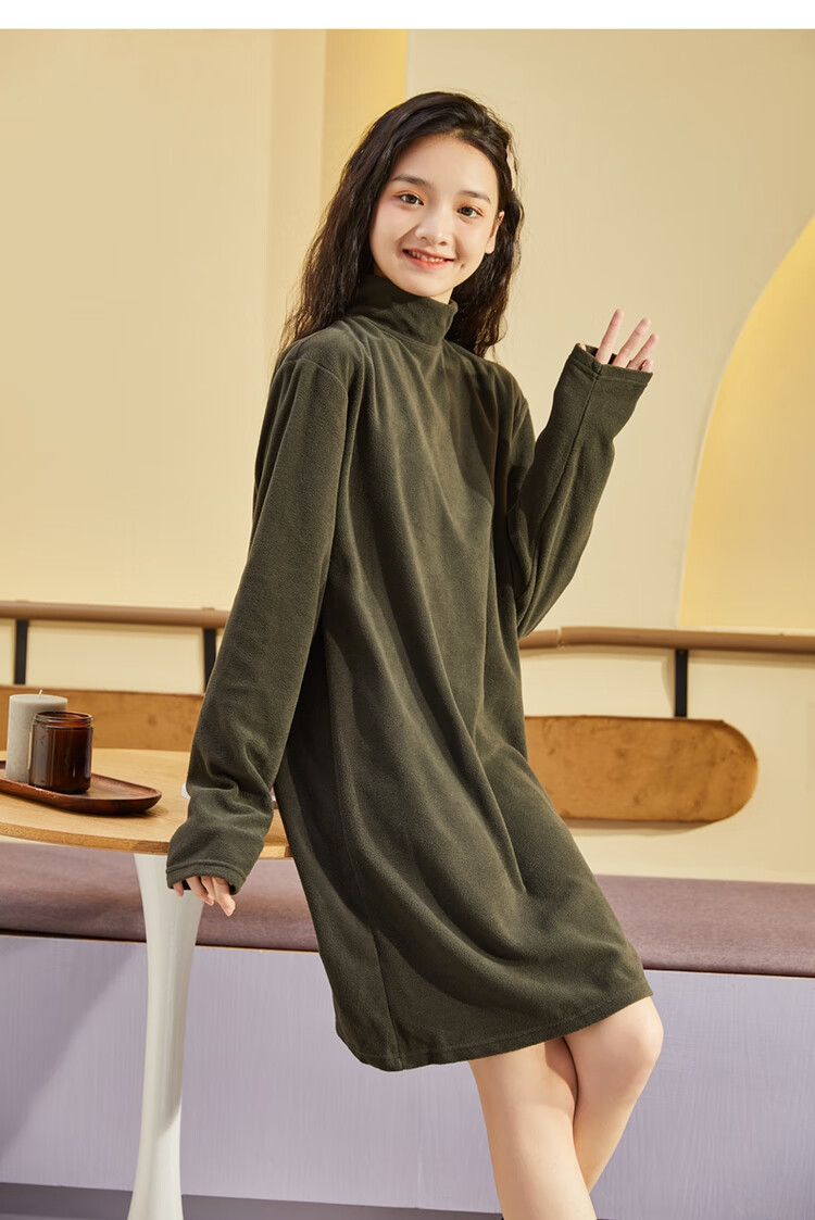 TonLion 2024 Women's Fleece High Neck Knit Long Sleeve Dress Black S 21