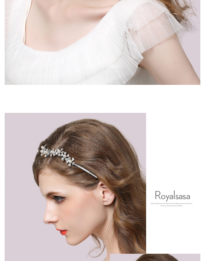 Royal Sasa Hair Accessories, Headbands, Hairpins, Alloy Imitation Crystal, Gold Color 6