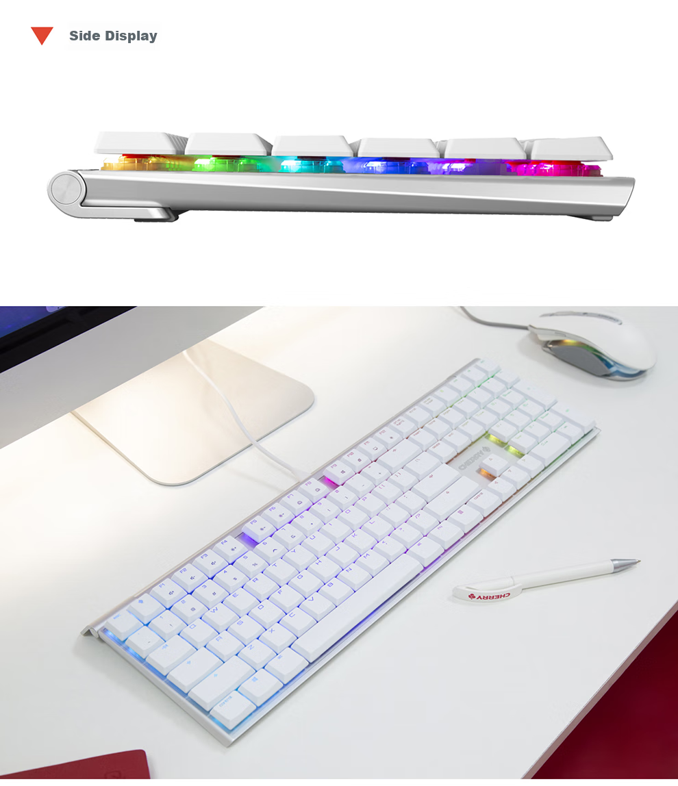 CHERRY MX10.0 Wired Keyboard, Gaming Keyboard with RGB Lighting Effects, Ultra-Thin Body, Office Keyboard, Alloy Shell, White, MX LP Switches 7