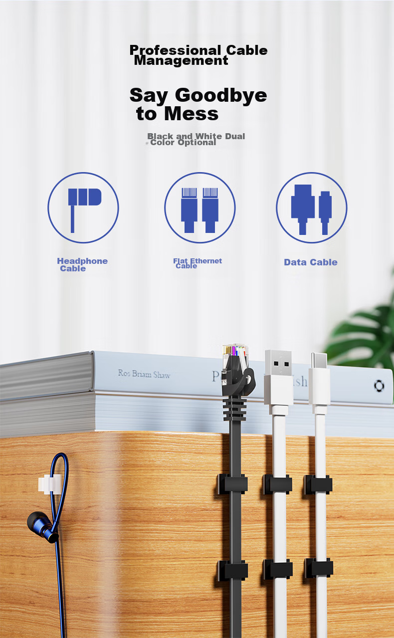 BIAZE Cable Organizer, Inner Diameter 11mm Self-Adhesive Flat Wire Fixer, Cable Management Tool for Network And Electrical Wires, Desktop Cable Clip, Wire Holder, Black, Pack of 100 5