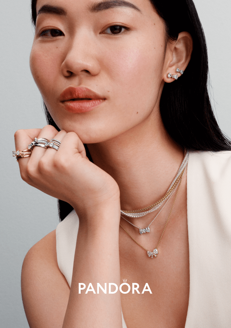 Pandora Elegant Satin Ribbon Bow Loop Ring, Gold High-End Versatile Birthday Gift for Girlfriend 1
