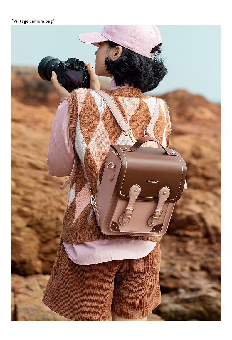 CWATCUN Shoulder Camera Bag, Crossbody Handbag, for Fuji Sony Canon Leica Camera Bags, Japanese-Style Single And Double Shoulder JK Retro Women's Bag, Mirrorless Camera Bag 11