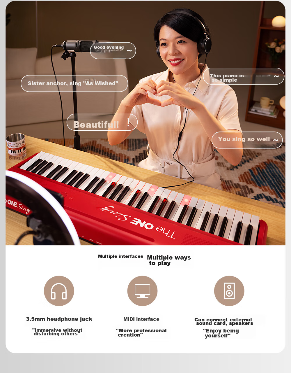 The ONE Langlang Endorsed Sing Automatic Gear Intelligent Piano for Beginners, Electronic Keyboard, Portable Piano, White 14