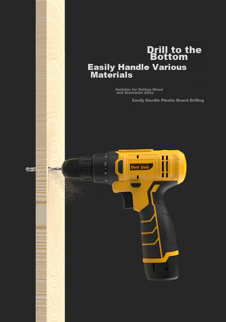 Deli 12V Electric Drill, Cordless Screwdriver, Lithium Battery Drill, Multi-Functional Household Rechargeable Driver Machine, Power Tool Set 4