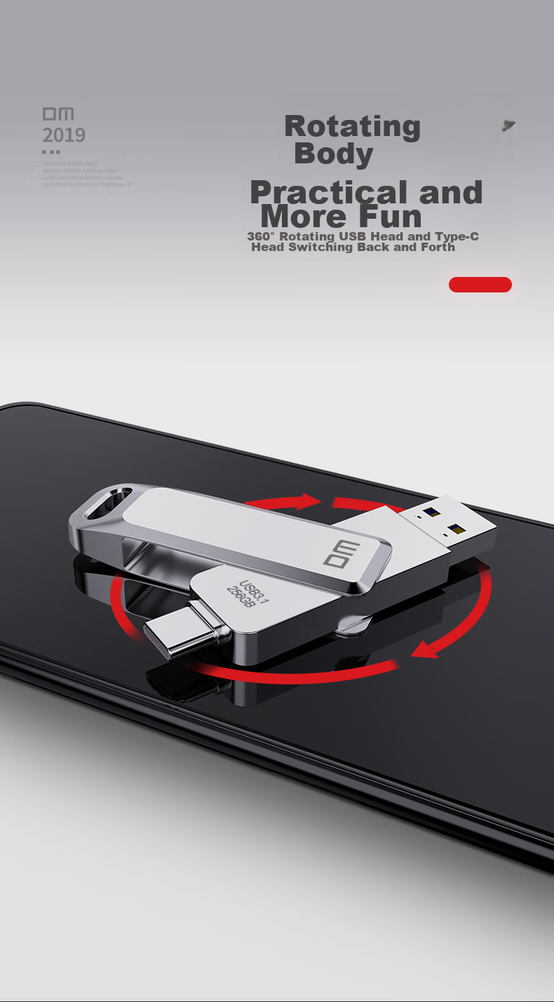 DM Daimai 256GB Type-C USB3.2 Phone Flash Drive, Metal PD168 Dual Interface Phone And Computer Compatible Thumb Drive 7