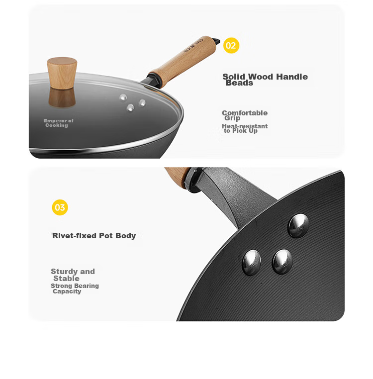 COOKER KING Non-Stick Wok for Home Kitchen Cooking, Traditional Iron Gas Stove Compatible, Uncoated Large Iron Wok, Extreme Iron Wok, 34cm 13