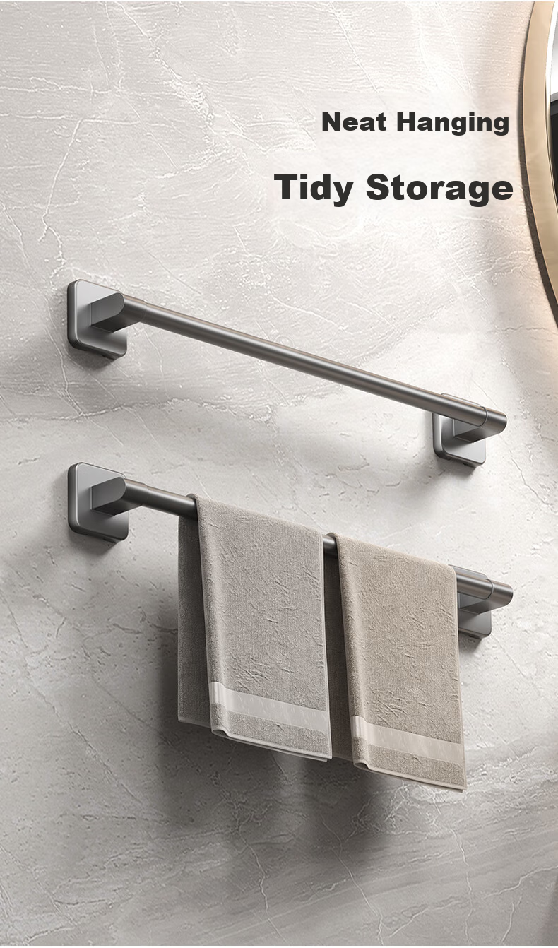 Huxiansen Bathroom Towel Rack, Single Bar, No Drilling Required, Bathroom Accessories, Towel Holder, Storage Rack, Toilet And Bathroom Hardware, Wall-Mounted 7